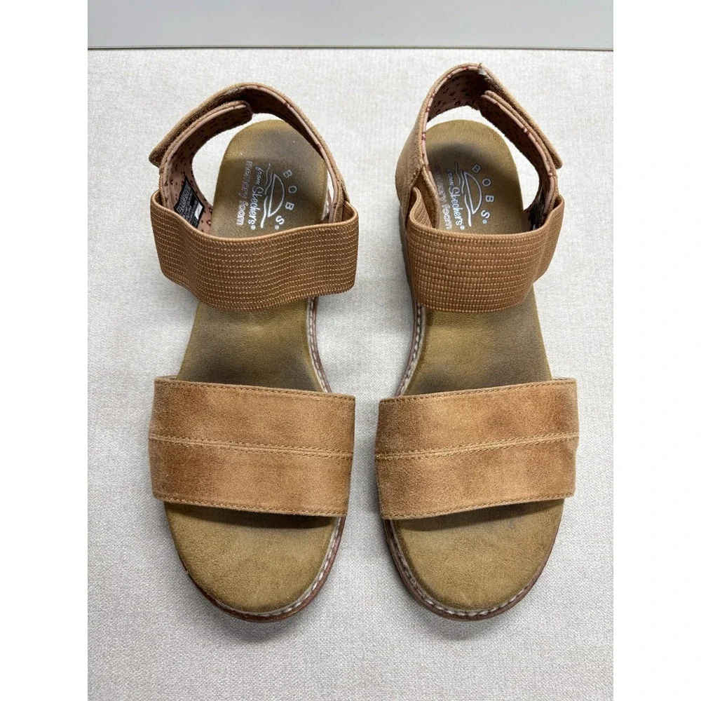 Bobs Skechers Sandals Womens 7.5 Brown Wedge Memory Foam Desert Chill Vegan